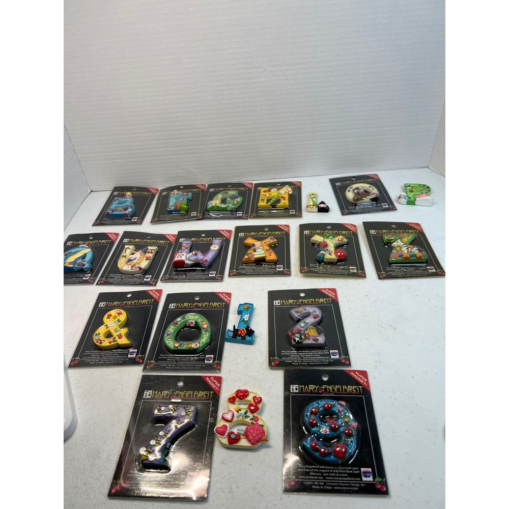 Vintage 2001 Mary Engelbreit Alphabet Number Magnets Enesco Resin Lot 17pc